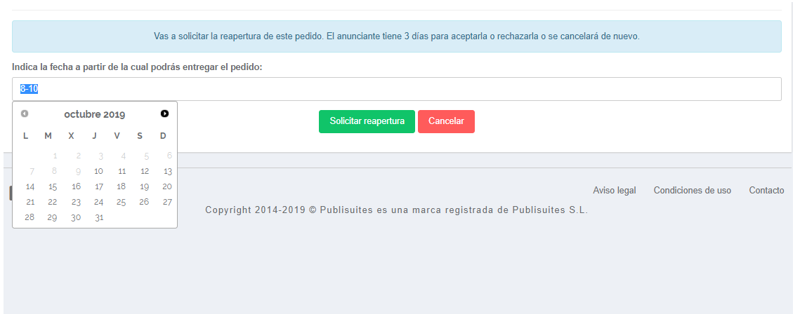 fecha de entrega post reabierto