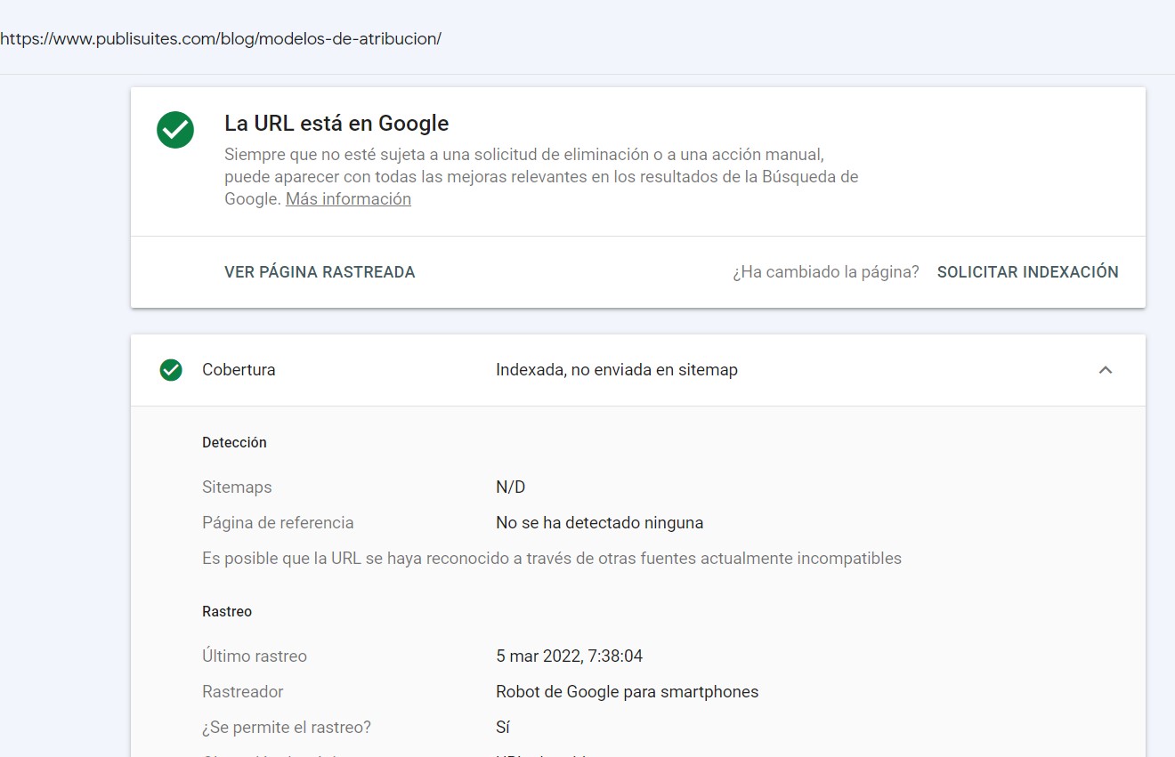 Google Search Console indexación URL