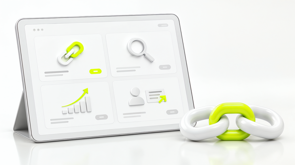 Tablet con herramientas y métricas de link building